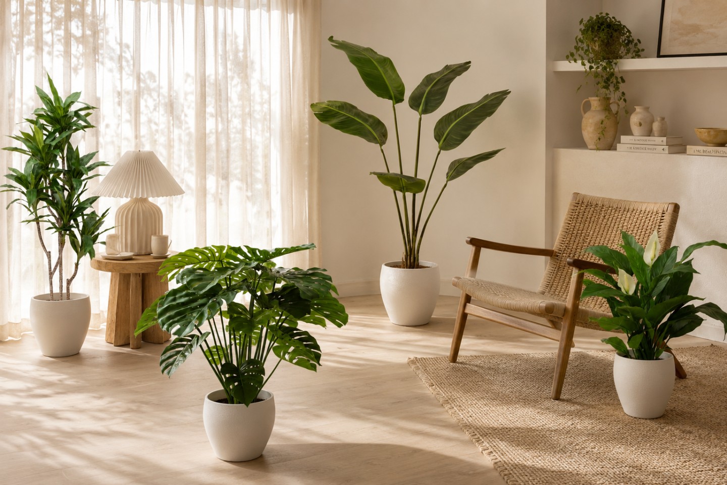 Piante in vaso in un ambiente da soggiorno