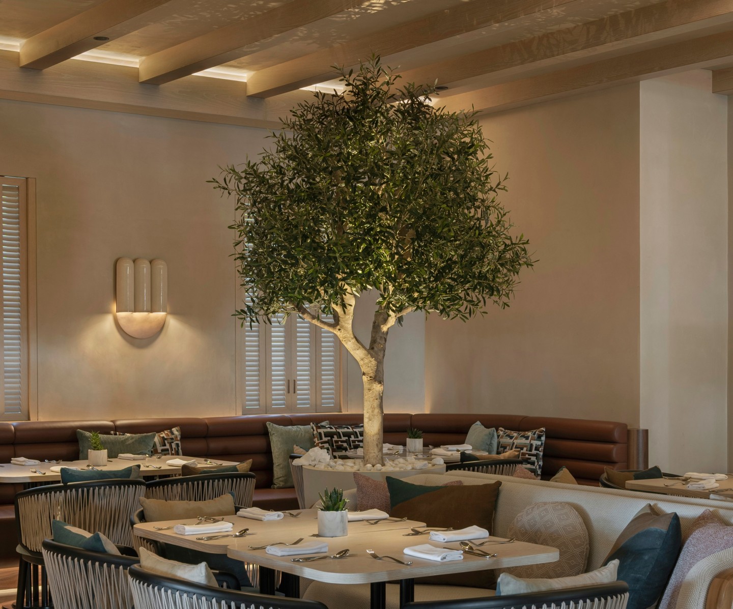An artificial bespoke olive tree situated in Bab Al Shams, Dubai