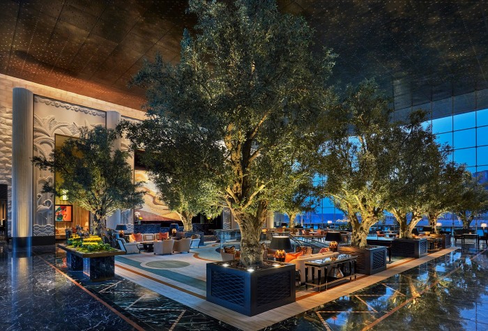 Ulivi artificiali su misura posizionati presso il Four Seasons Hotel, Bahrain.